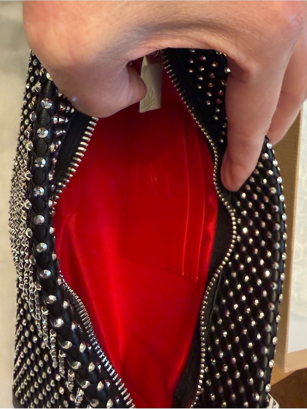 Christian Louboutin Black Crystal-Studded Chain Shoulder Clutch - Picture 10 of 10